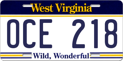 WV license plate OCE218