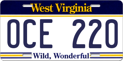 WV license plate OCE220