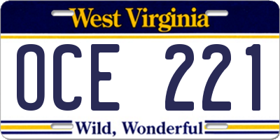 WV license plate OCE221