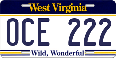 WV license plate OCE222