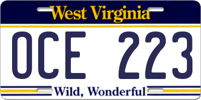 WV license plate OCE223
