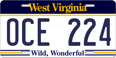 WV license plate OCE224