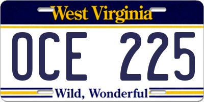 WV license plate OCE225