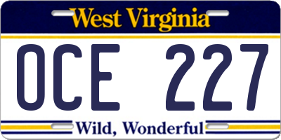 WV license plate OCE227