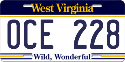 WV license plate OCE228