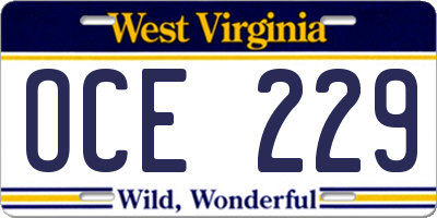 WV license plate OCE229