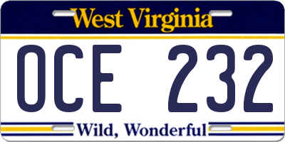 WV license plate OCE232