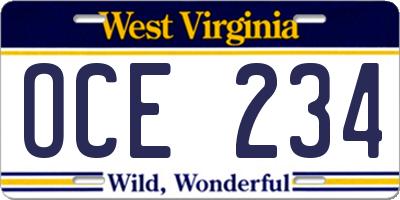 WV license plate OCE234