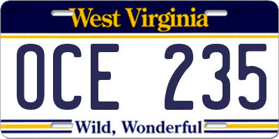 WV license plate OCE235