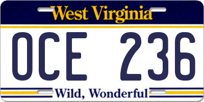 WV license plate OCE236