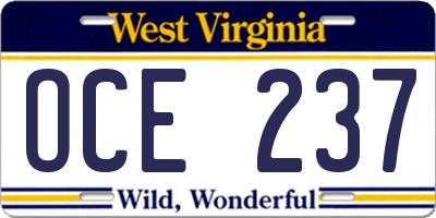 WV license plate OCE237