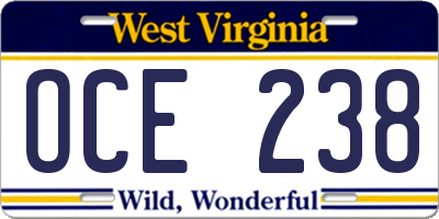 WV license plate OCE238