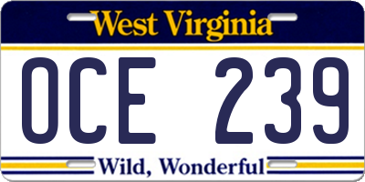 WV license plate OCE239