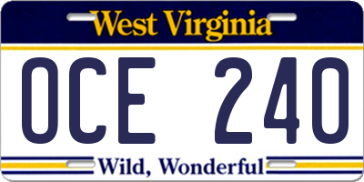 WV license plate OCE240