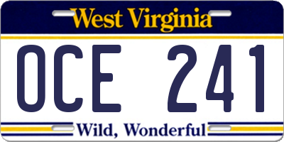 WV license plate OCE241