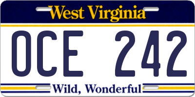WV license plate OCE242
