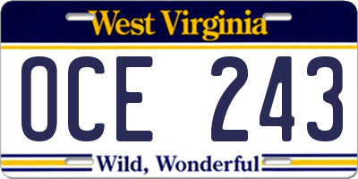 WV license plate OCE243