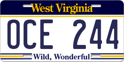 WV license plate OCE244