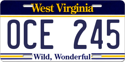 WV license plate OCE245