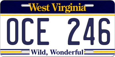 WV license plate OCE246