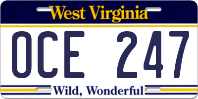 WV license plate OCE247