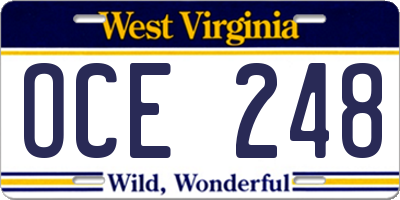 WV license plate OCE248