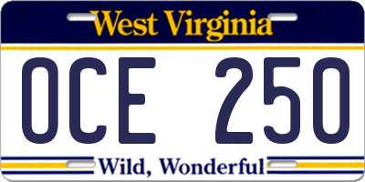 WV license plate OCE250