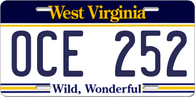 WV license plate OCE252