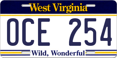 WV license plate OCE254