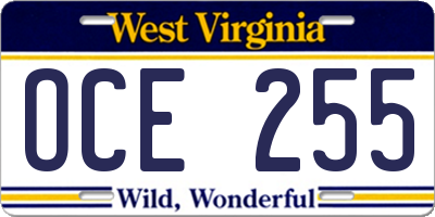 WV license plate OCE255