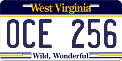 WV license plate OCE256