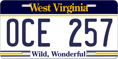 WV license plate OCE257