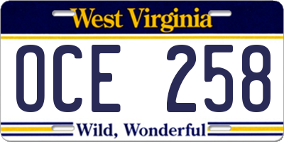 WV license plate OCE258