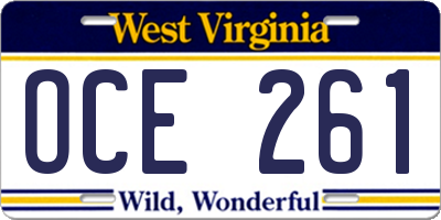 WV license plate OCE261