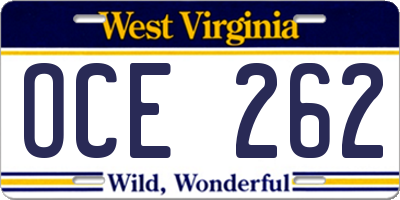 WV license plate OCE262