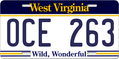 WV license plate OCE263