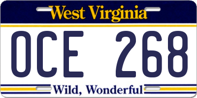 WV license plate OCE268