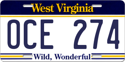 WV license plate OCE274