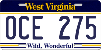 WV license plate OCE275