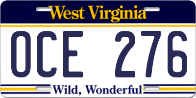 WV license plate OCE276
