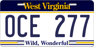 WV license plate OCE277