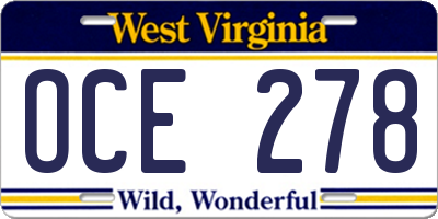 WV license plate OCE278