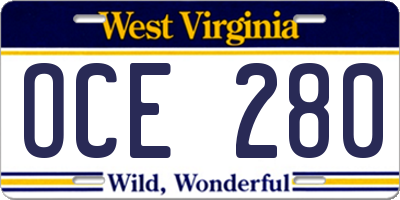 WV license plate OCE280