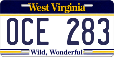WV license plate OCE283