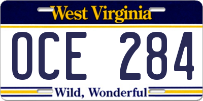 WV license plate OCE284