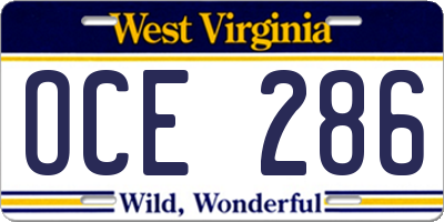 WV license plate OCE286