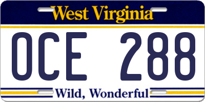 WV license plate OCE288