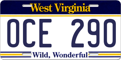 WV license plate OCE290