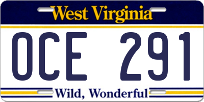 WV license plate OCE291