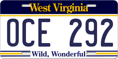 WV license plate OCE292